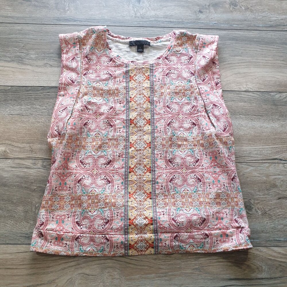 INC International Womens Sleeveless Floral Print Top L Side Panel Pink Teal